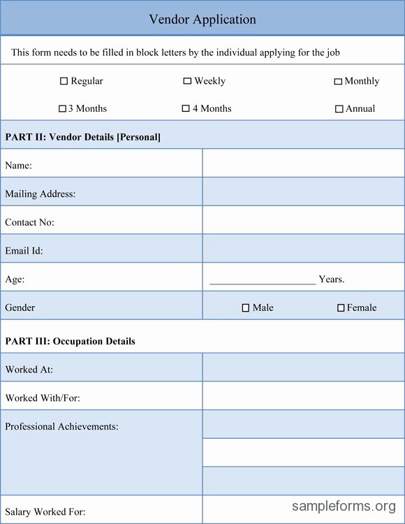 Vendor Application form Sample forms