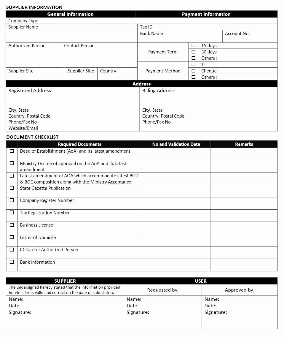 Vendor Registration form Template