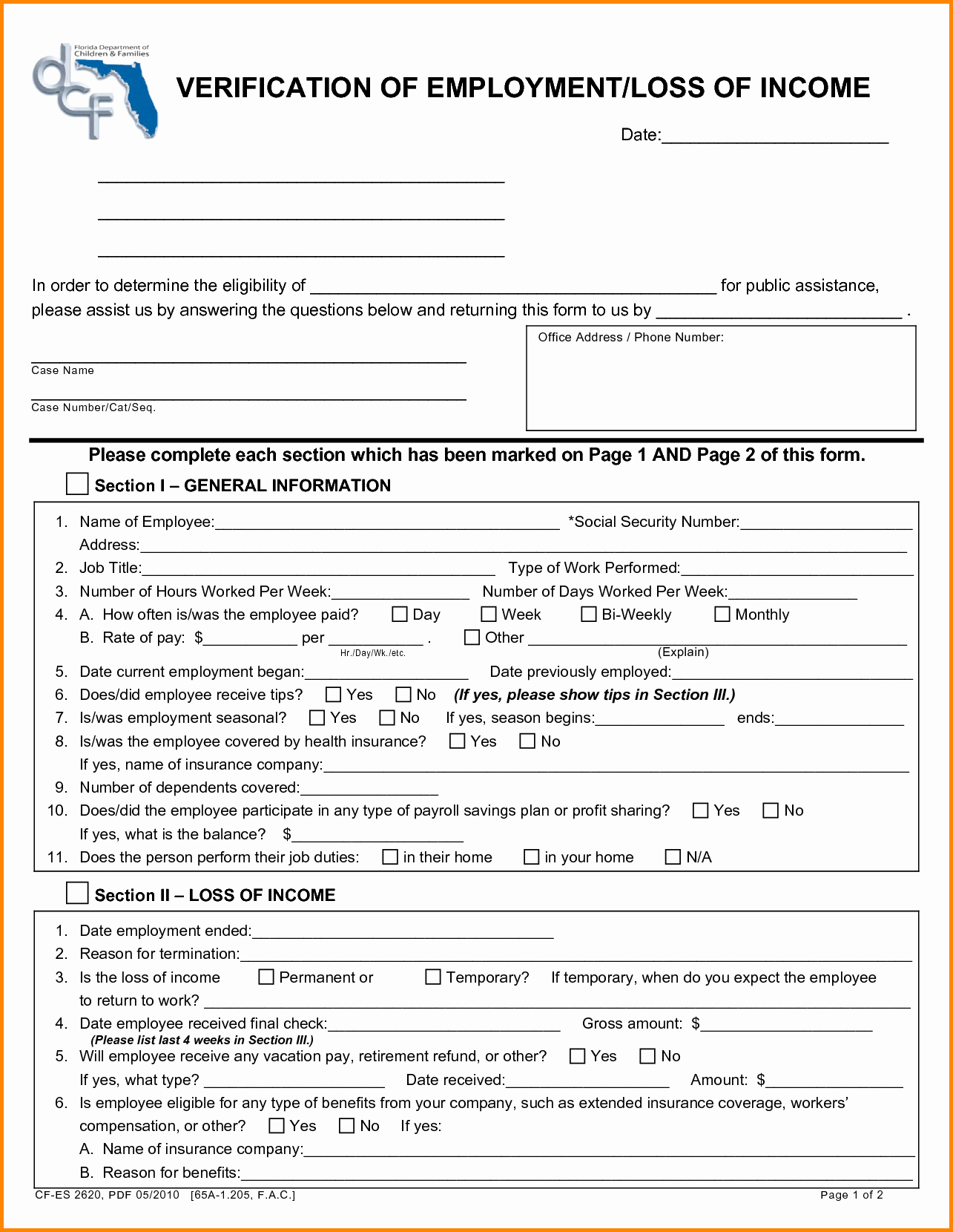 verification of employment form