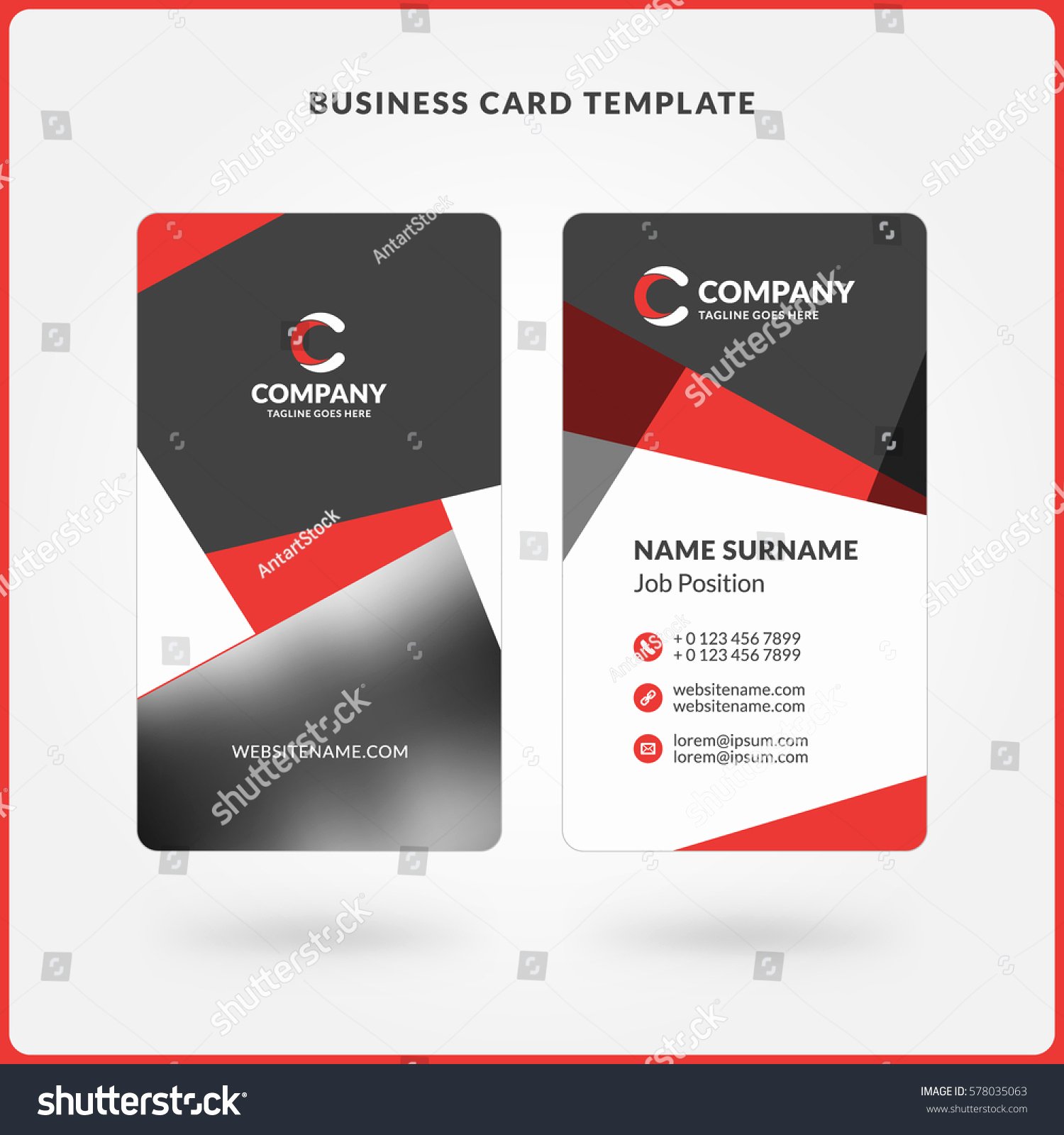 Vertical Doublesided Business Card Template Red Stock