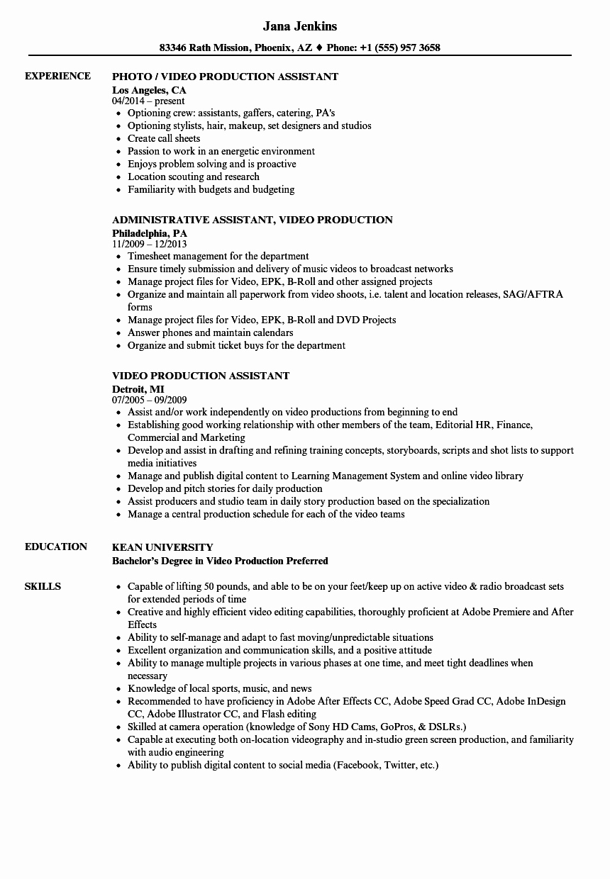 Video Production assistant Resume Samples
