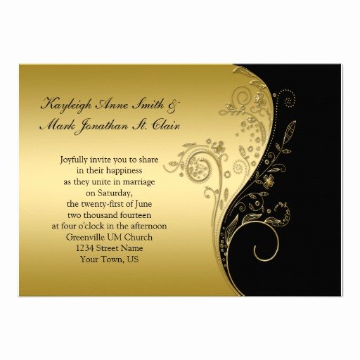 Vintage Black and Gold Wedding Invitation 5&quot; X 7