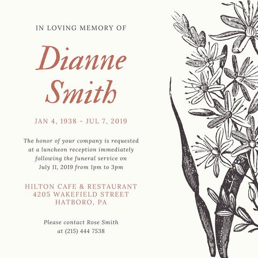 Vintage Floral Funeral Invitation Templates by Canva