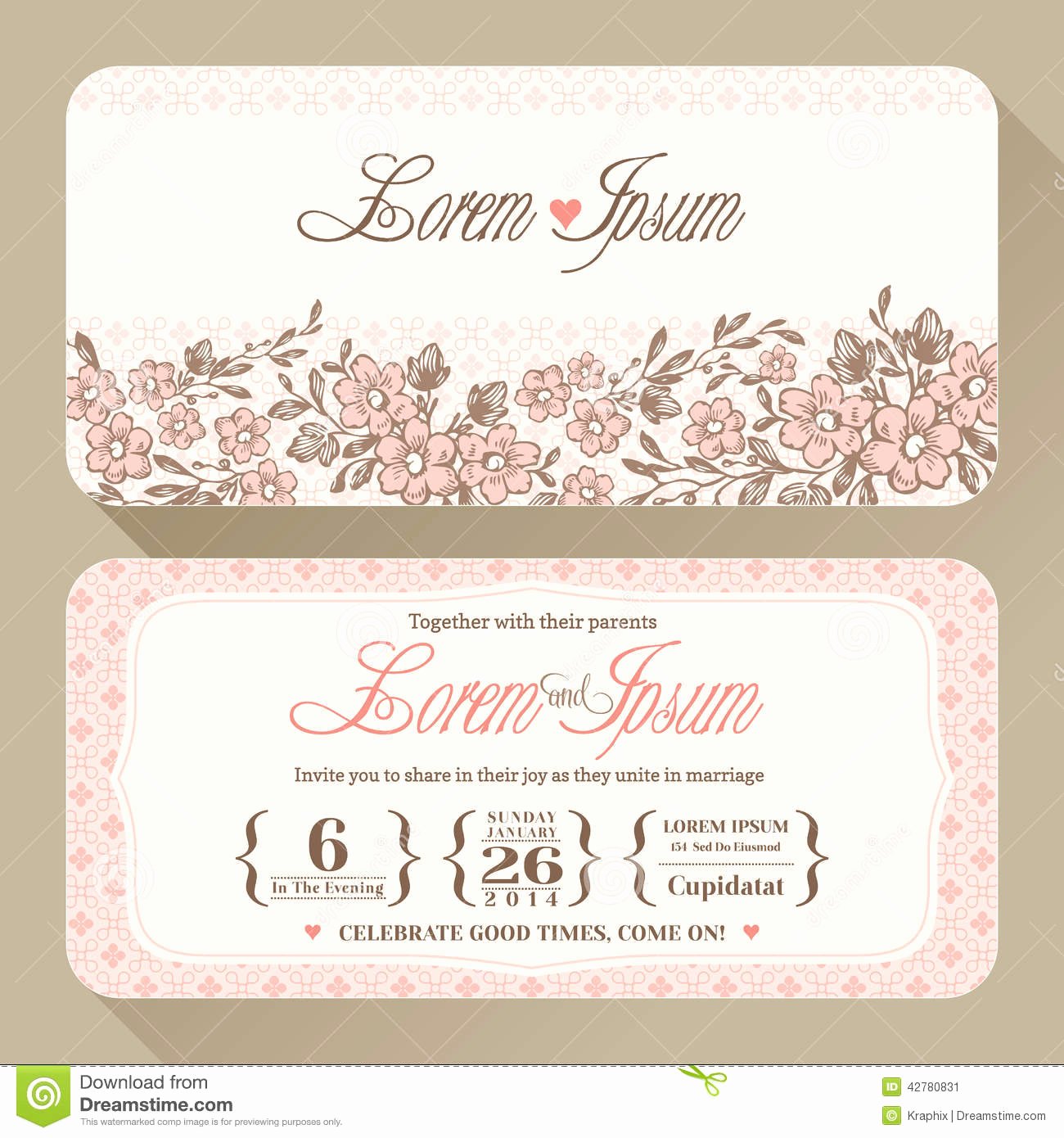 Vintage Floral Wedding Invitation Card Design Stock Vector