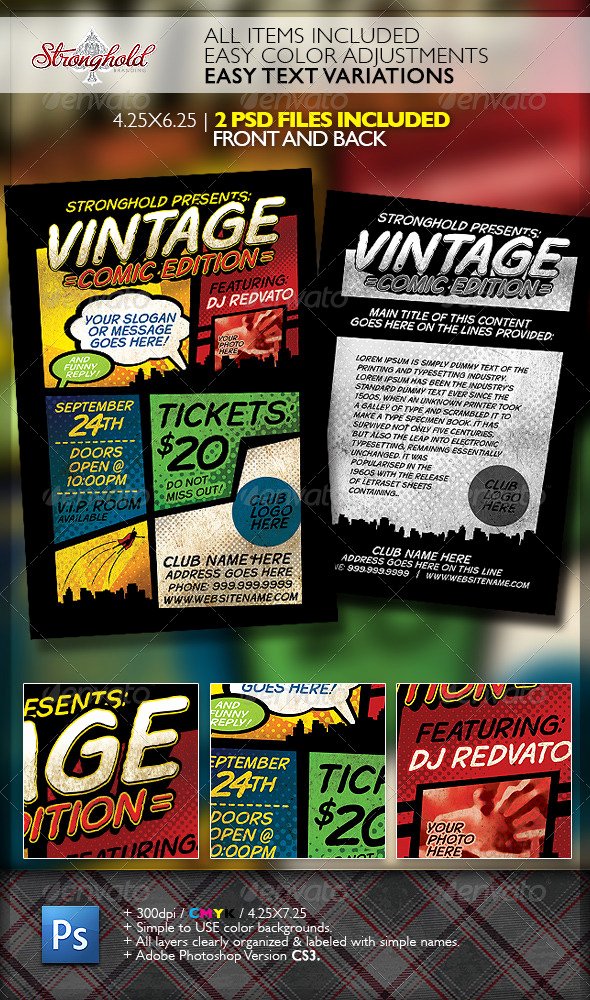 Vintage Ic Book event Flyer Template by Stronghold