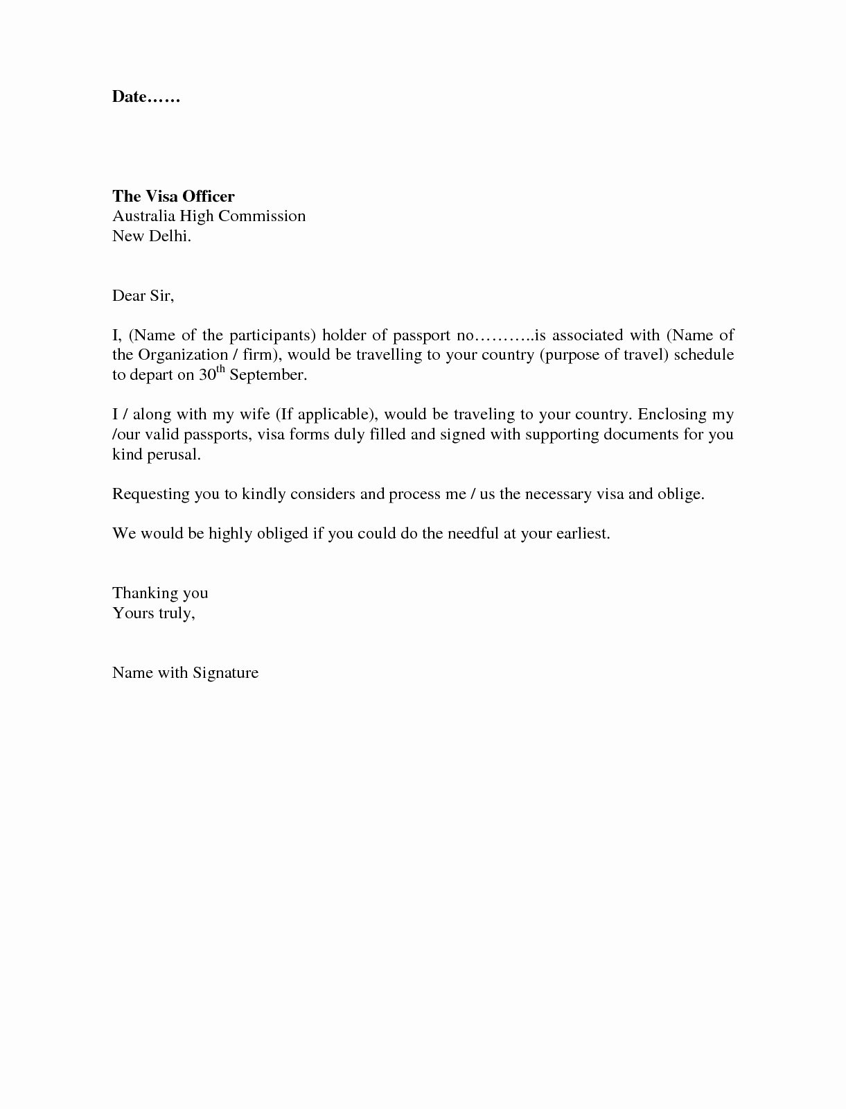 Visa Covering Letter format Best Template Collection
