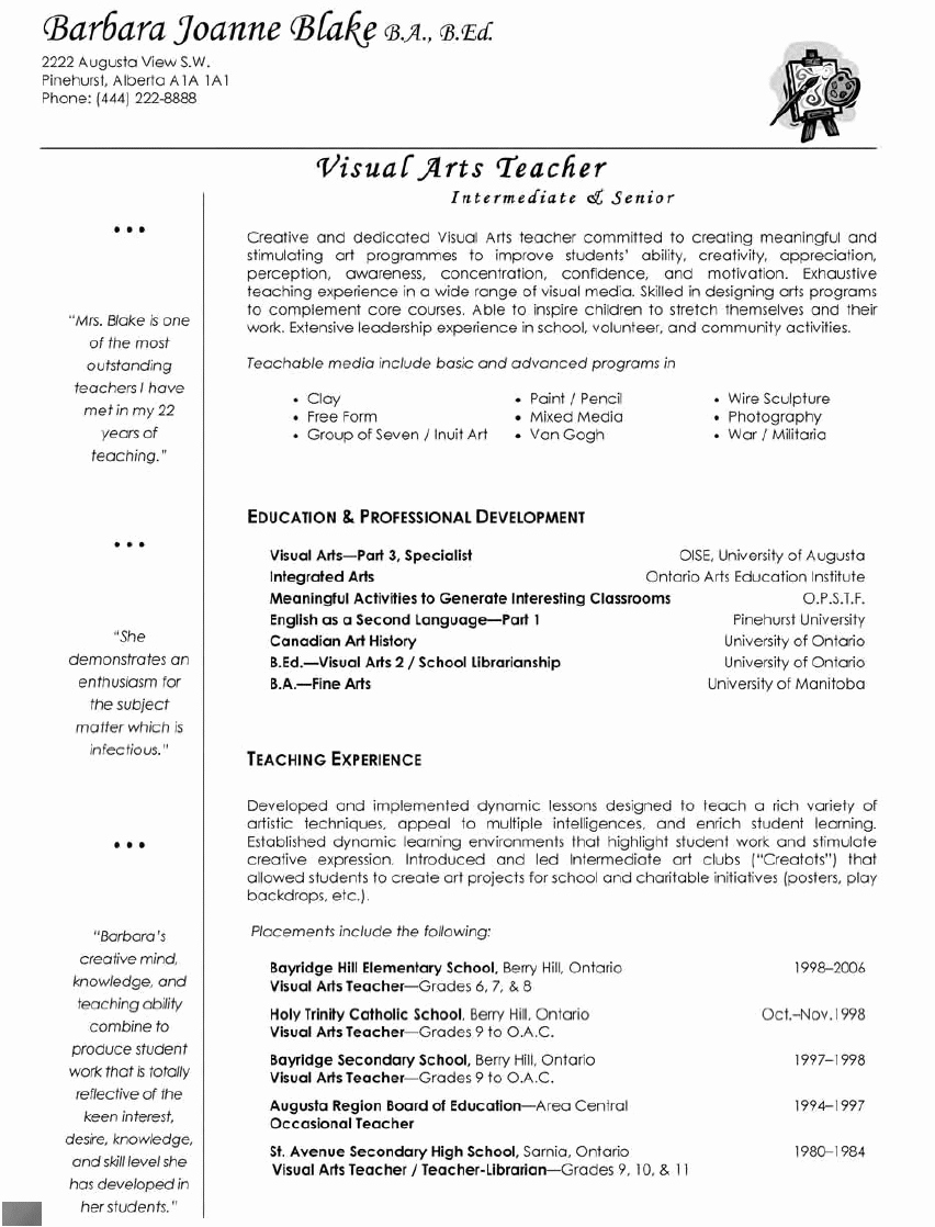 Visual Art Teacher Cover Letter Examples