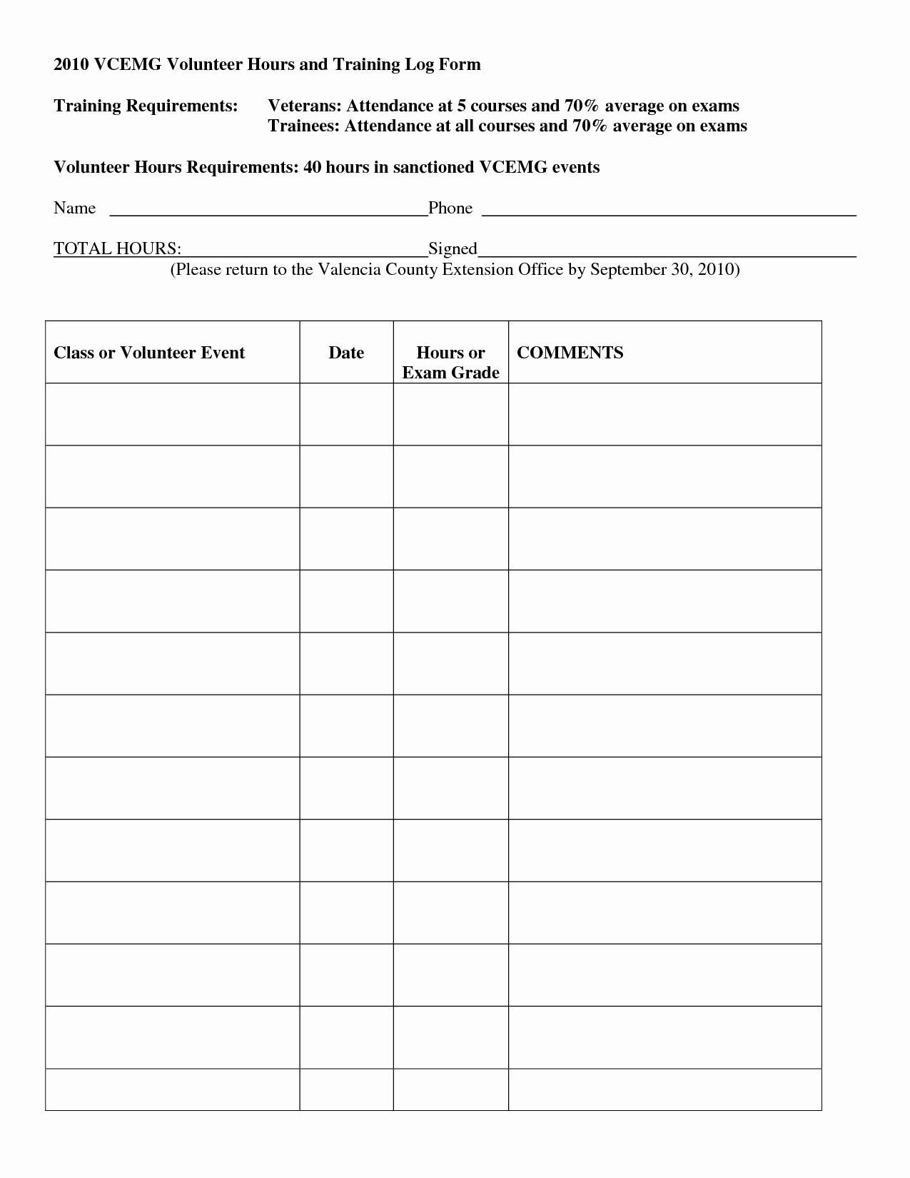 Volunteer Hour Sheet Example to Pin On Pinterest