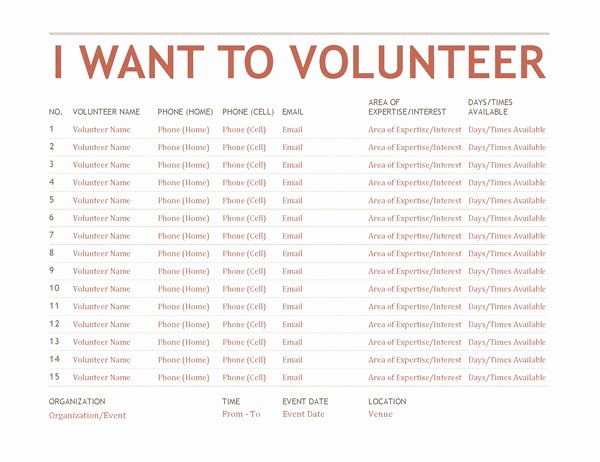 Volunteer Sign Up Sheet