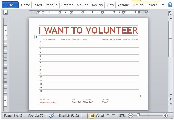 Volunteer Sign Up Sheet Template for Word