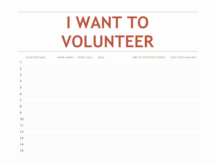 Volunteer Sign Up Sheet Template In Word and Pdf formats
