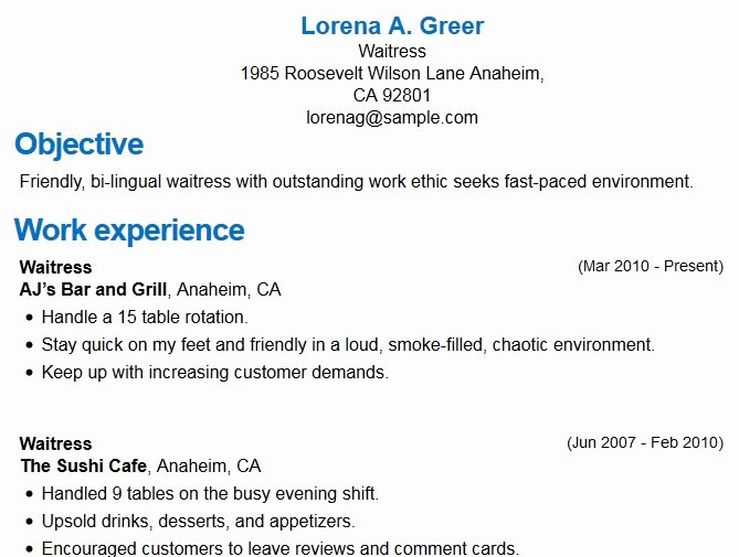 Waiter Job Description for Resume Best Resume Gallery