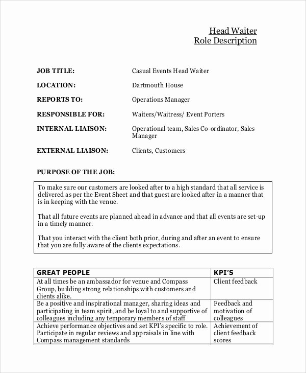 Waitress Job Description for Resume Best Resume Gallery
