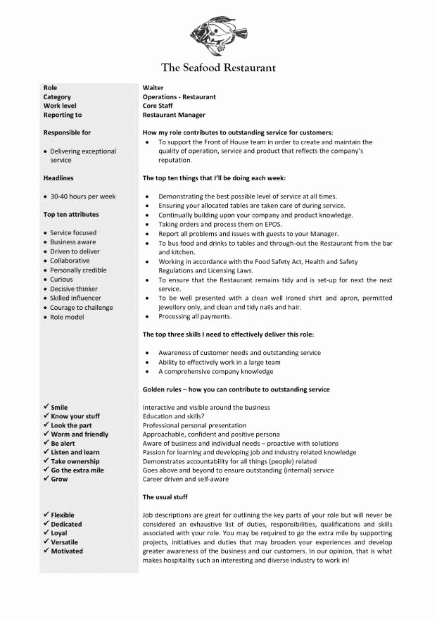 Waitress Job Description Resume