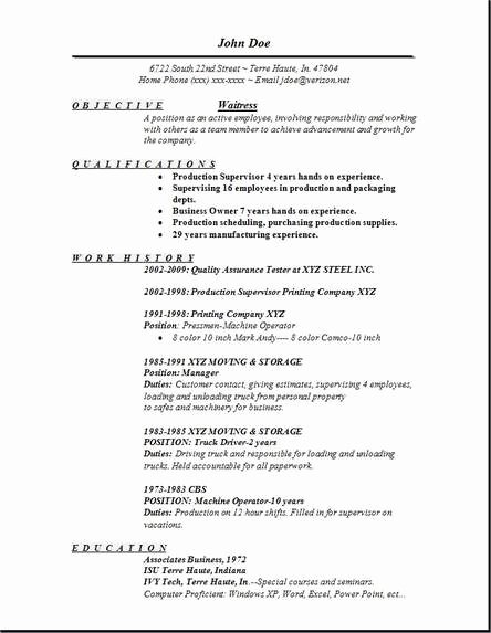 Waitress Resume Examples Samples Free Edit with Word