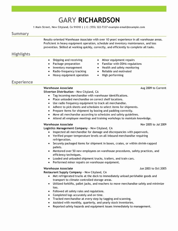 Warehouse associate Resume Examples Created by Pros