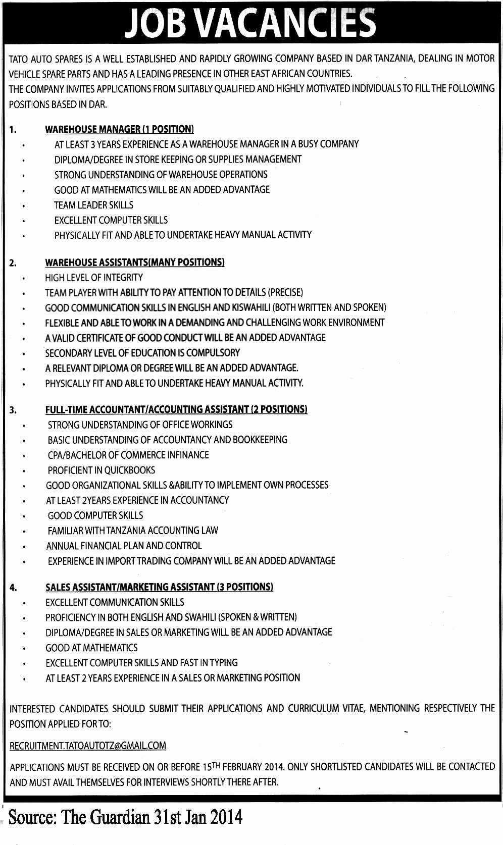 job listing=warehouse managerwarehouse assistants accountantaccountant assistantsales assistant