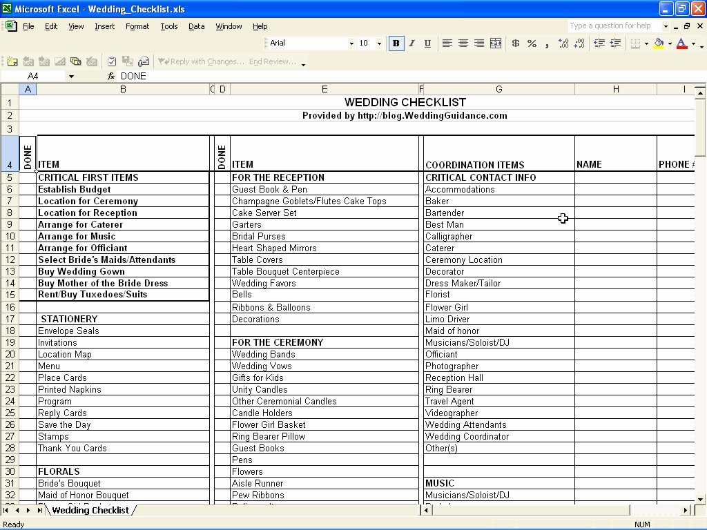 Wedding Checklist Excel Template