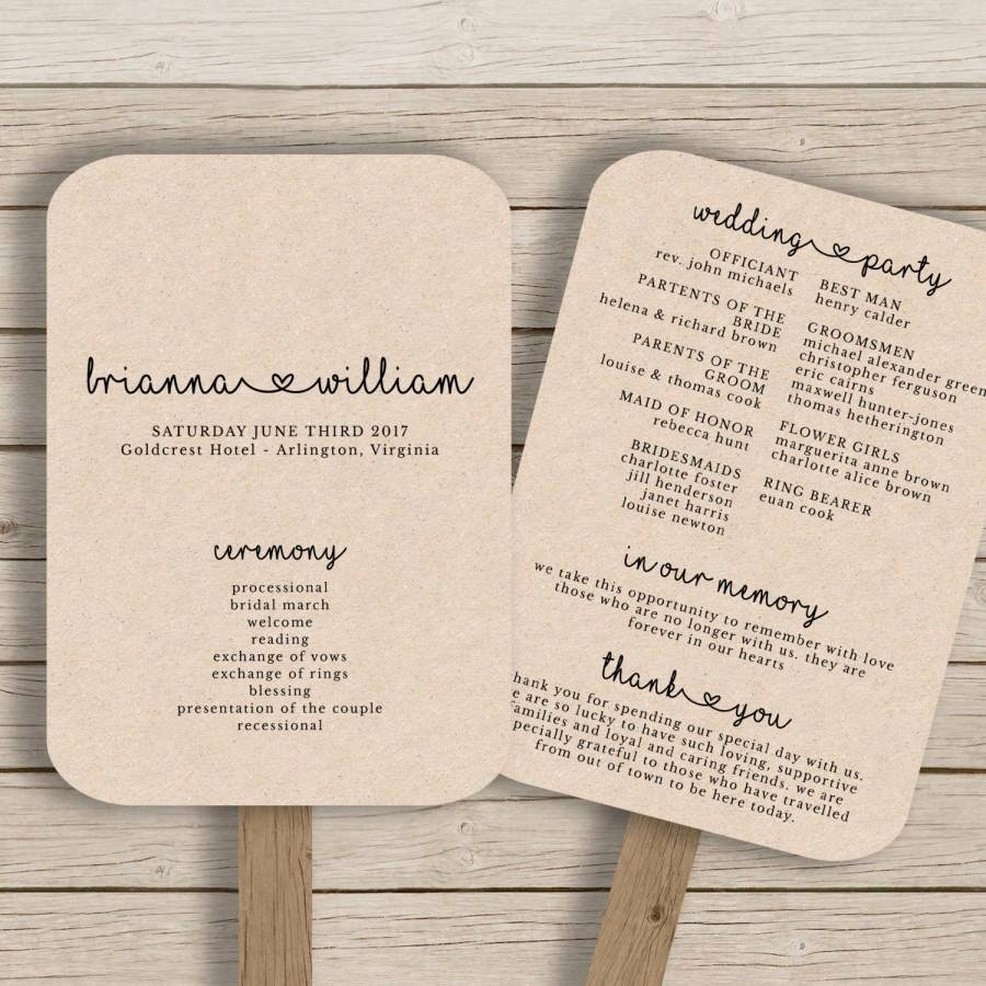 wedding fan program template rustic wedding fan printable you edit in ms word diy editable wedding fan print on kraft