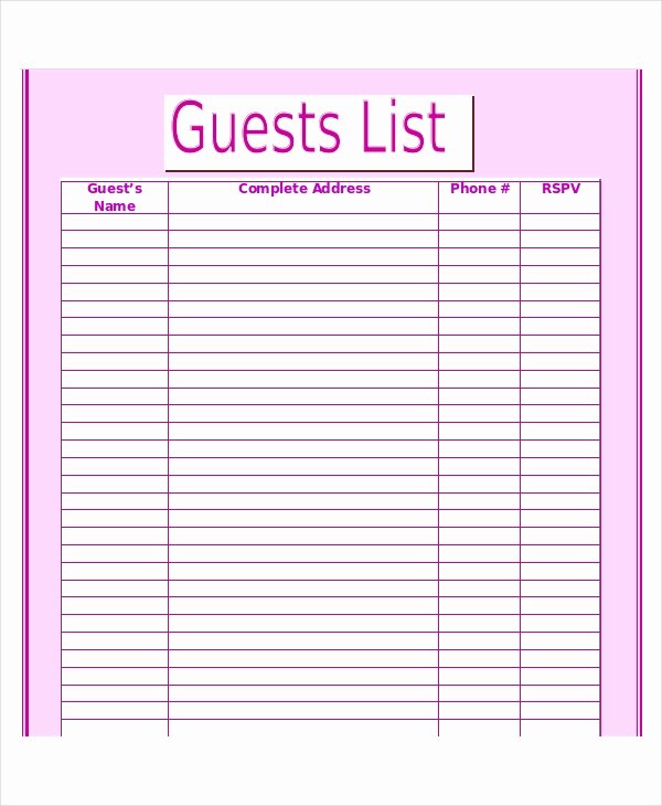 Wedding Guest List Template 9 Free Word Excel Pdf