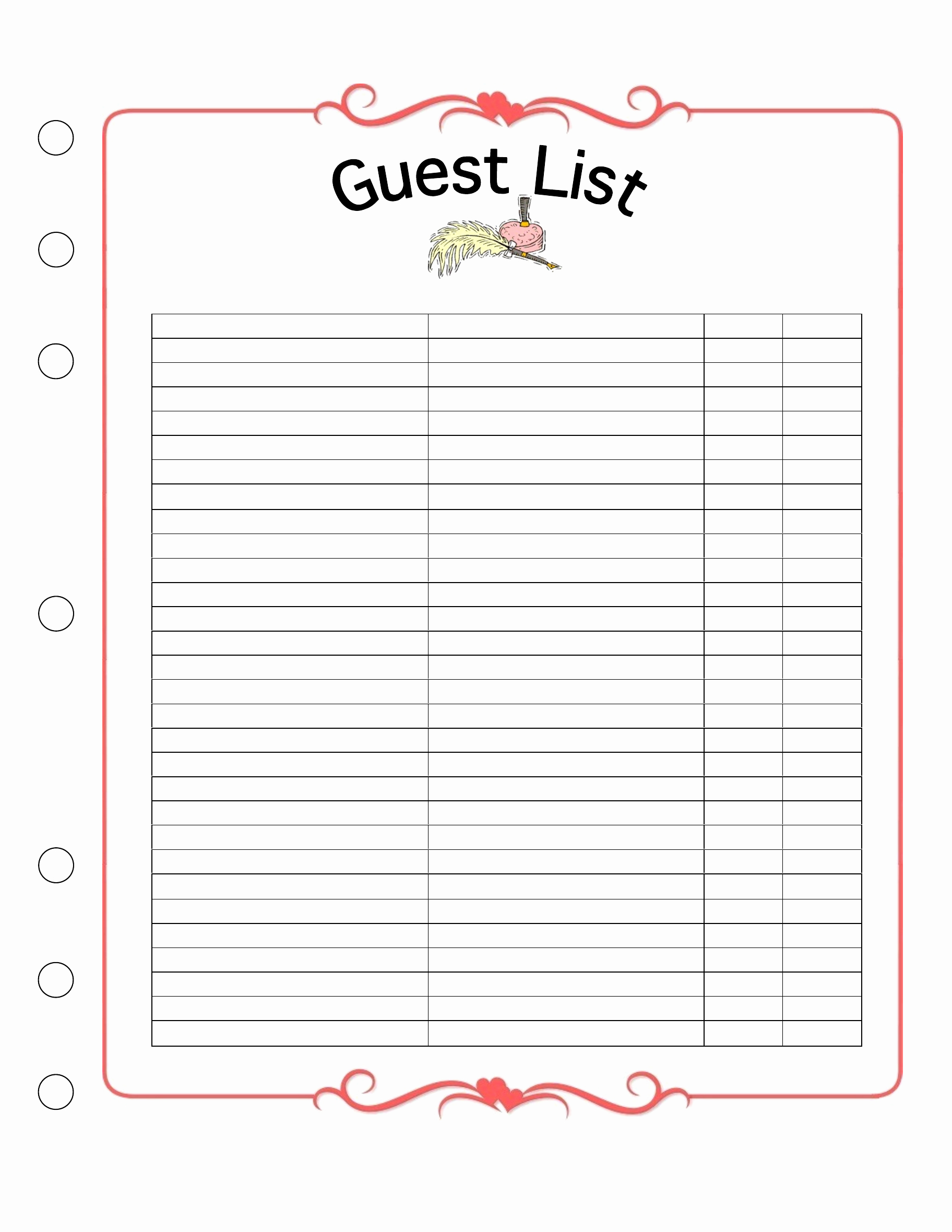 Wedding Guest List Template Free Download