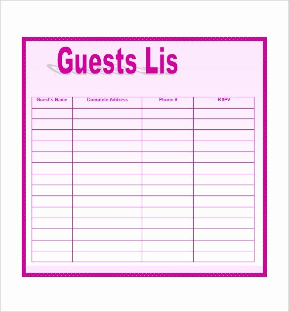 Wedding Guest List Templates 8 Free Printable Excel