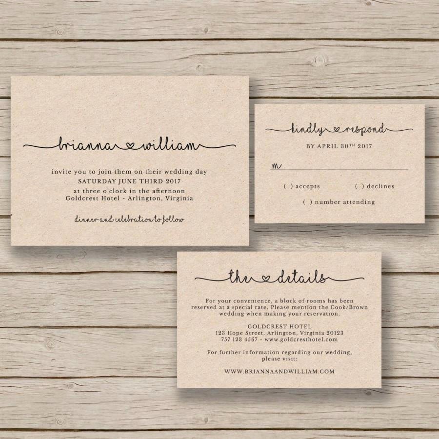 wedding invitation template rustic wedding printable editable by you in word print on kraft diy invite