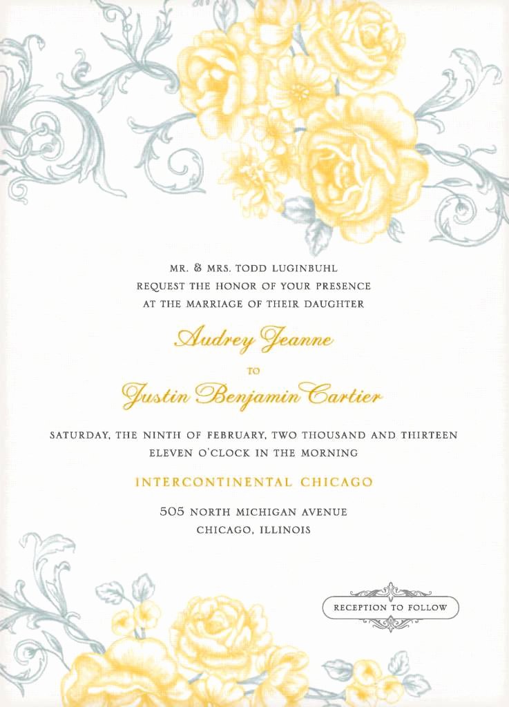 Wedding Invitation Wording Church and evening Reception