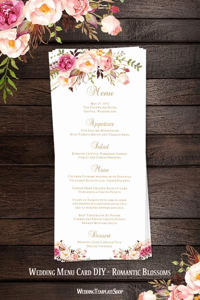 Wedding Menu Card Romantic Blossoms Tea Length Printable