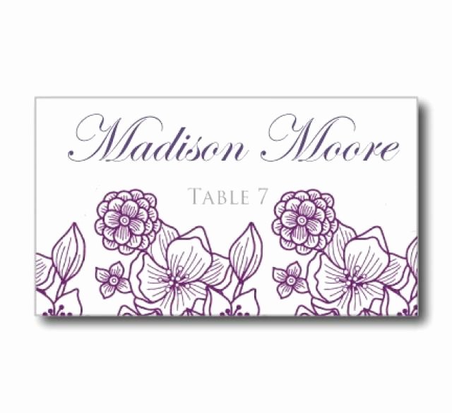 Wedding Place Card Template Flowers Purple Silver