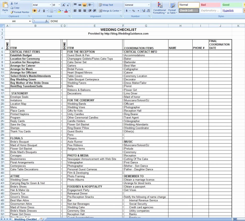 Wedding Planner Wedding Planning Checklist Excel