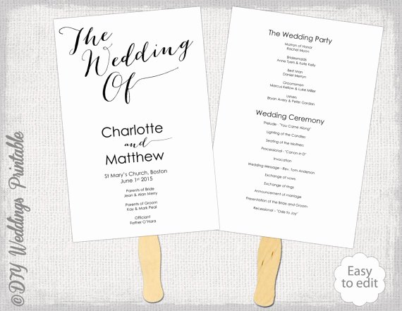 Wedding Program Fan Template Diy order Of Ceremony Printable