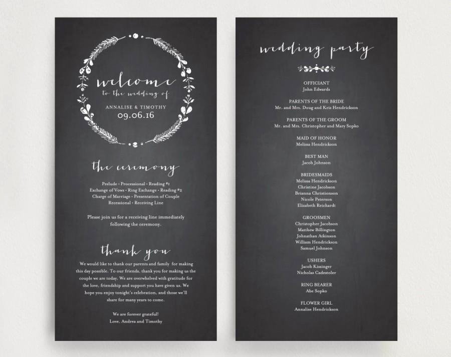 wedding program printable template printable program diy printable pdf instant rustic vintage chalkboard theme bpb129