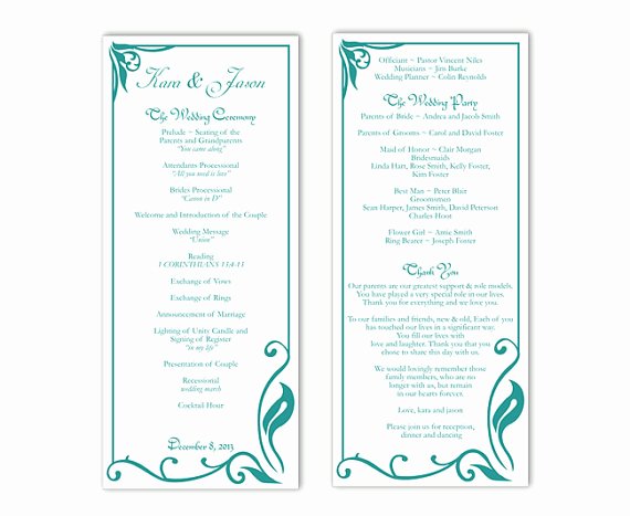 wedding program template diy editable text word file program teal wedding program blue program printable wedding program 4x925inch