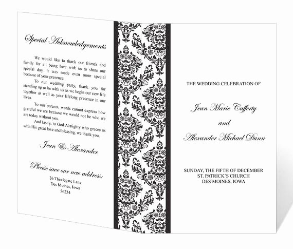 Wedding Program Template Printable Instant Download Damask