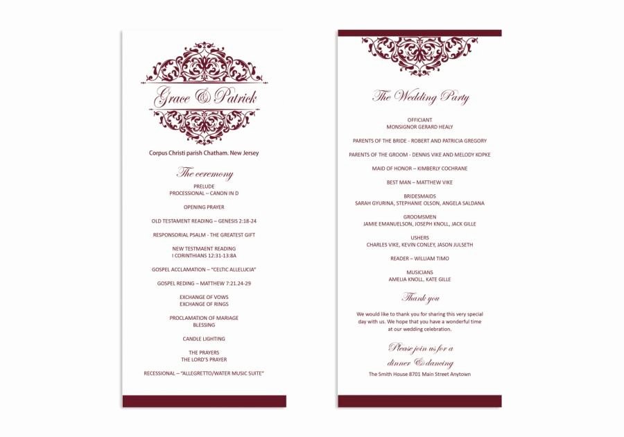 wedding program template printable wedding program wedding program ruby victorian ornate microsoft word format 5x7