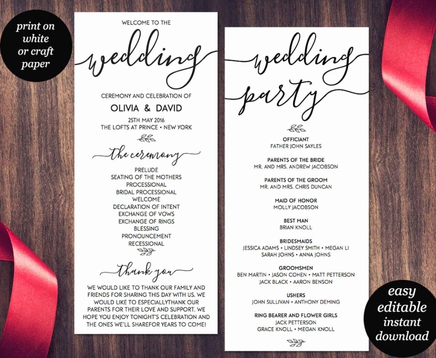 Wedding Program Template Printable Wedding Program