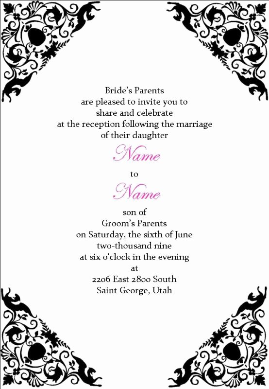 wedding reception invitation wording template