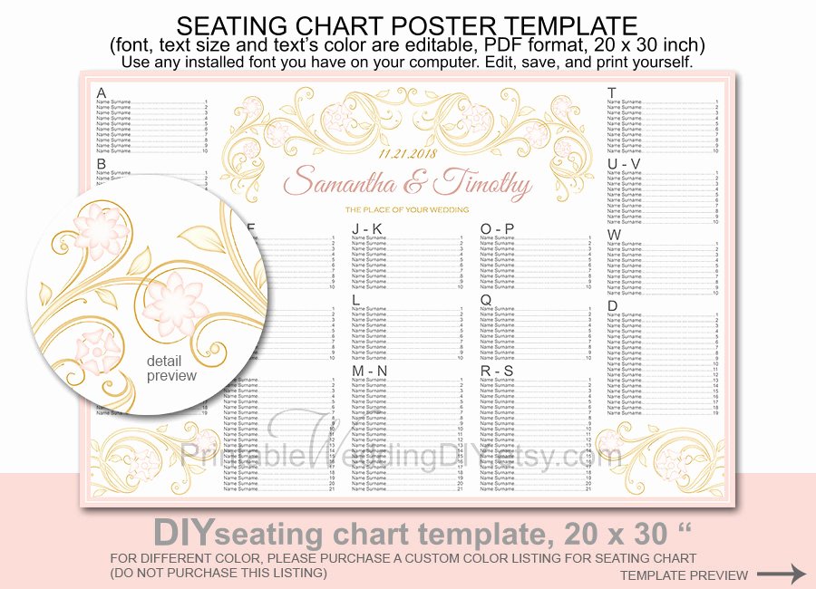 Wedding Seating Chart Poster Template Printable Diy Reception