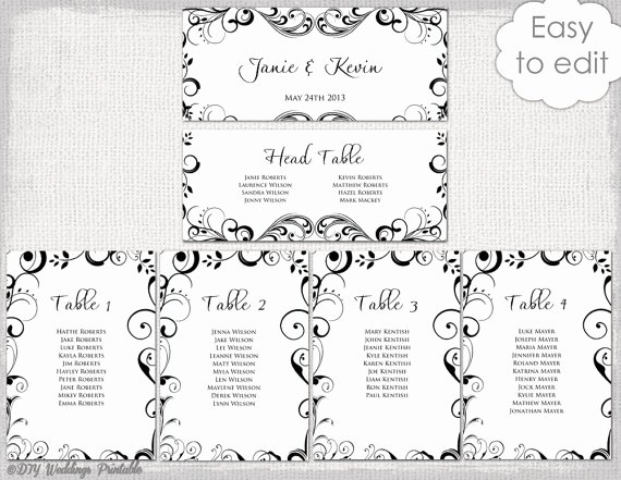 Wedding Seating Chart Template Black and White