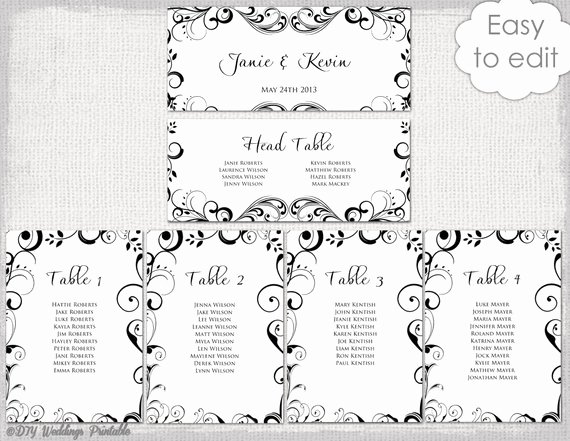 Wedding Seating Chart Template Black and White