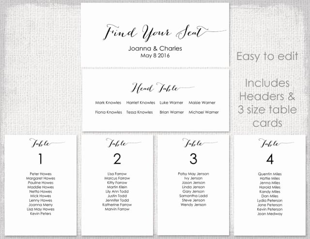 Wedding Seating Chart Template Black &quot;bombshell&quot; Diy