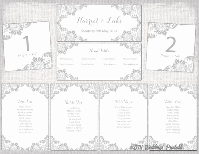 Wedding Seating Chart Template Silver Gray &quot;antique Lace