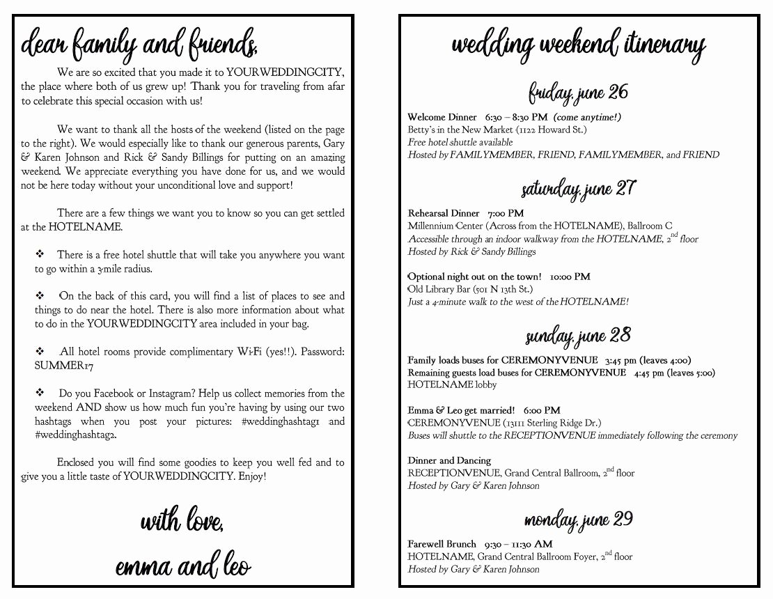 Wedding Weekend Diy Itinerary Schedule Template by
