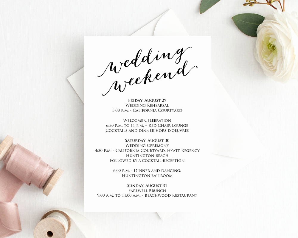 Wedding Weekend Itinerary Card · Wedding Templates and