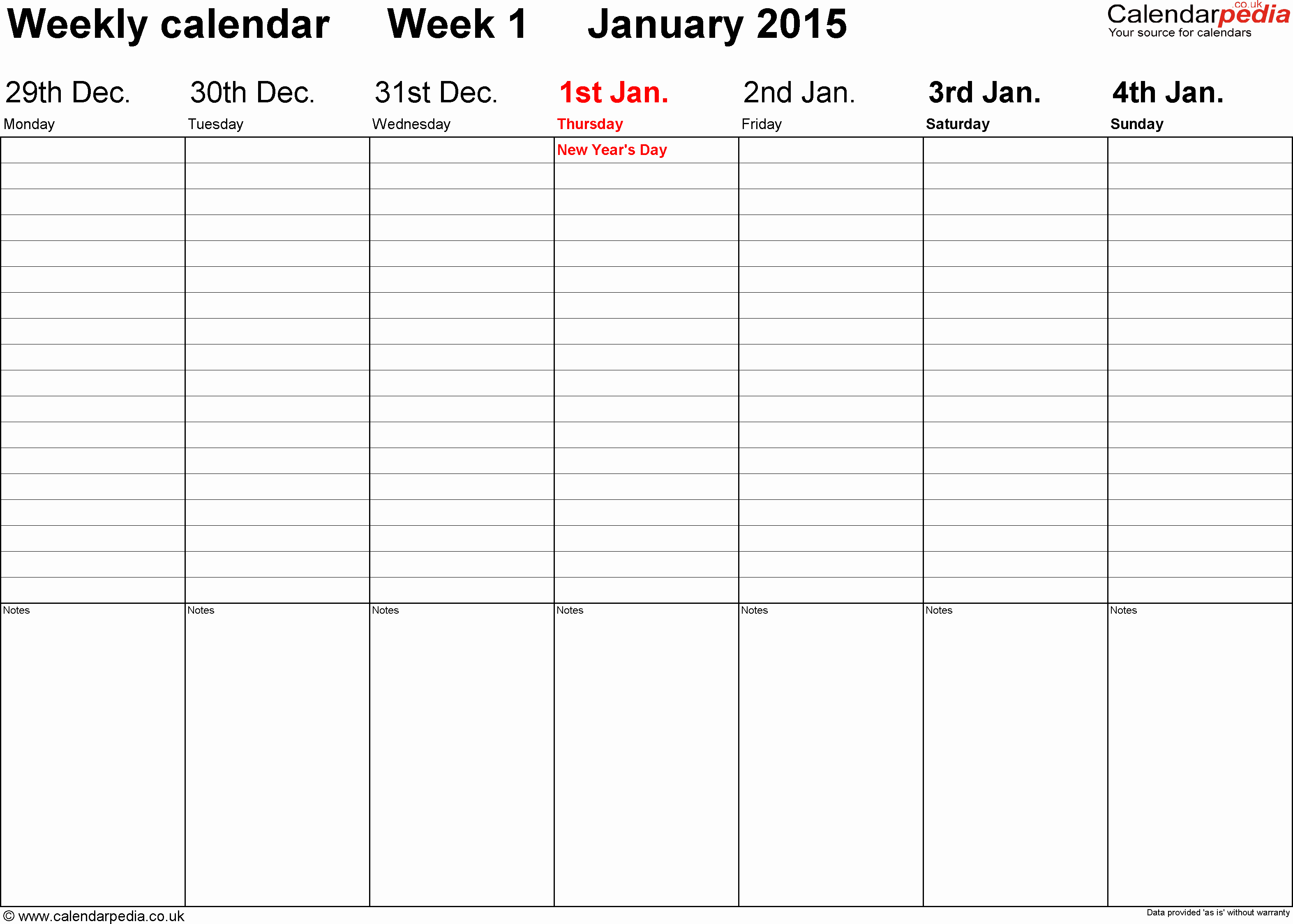 Weekly Calendar 2015 Uk Free Printable Templates for Word