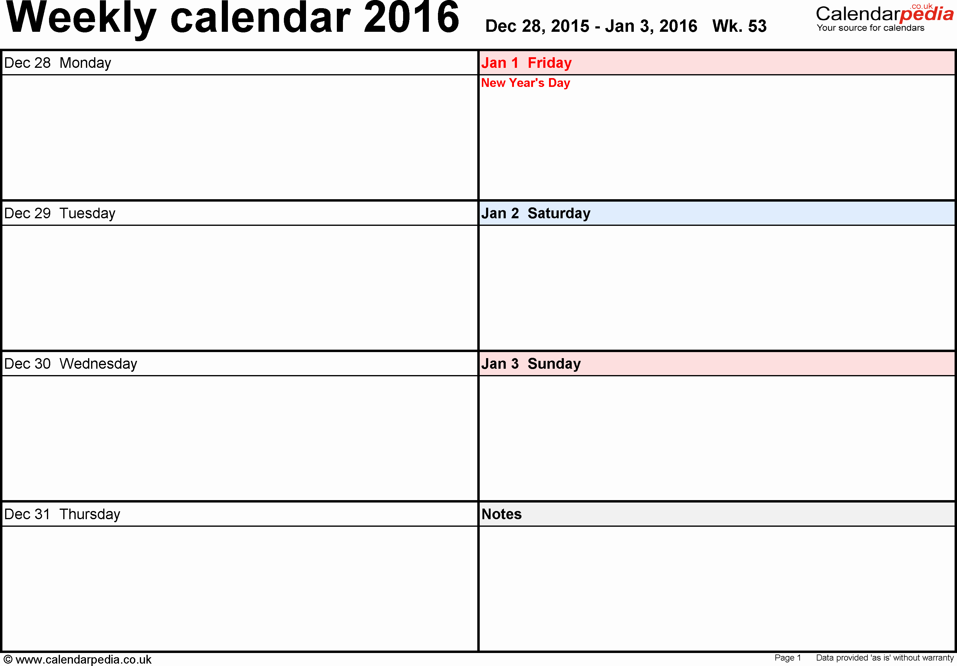 Excel Weekly Calendar Template