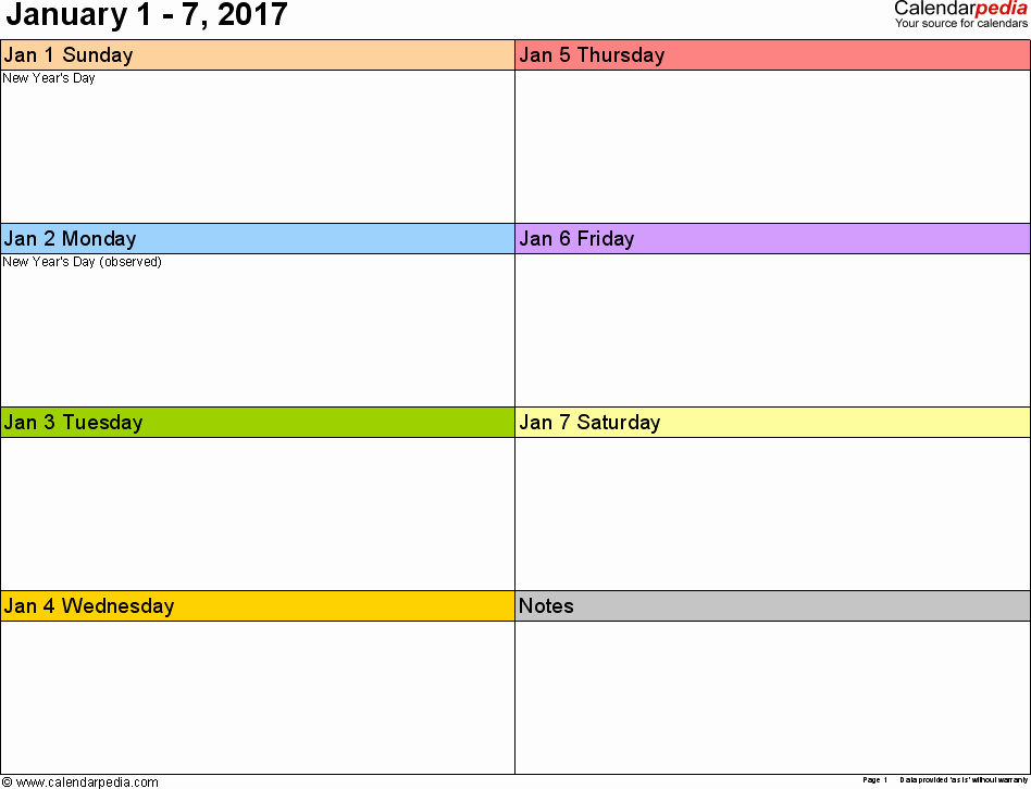Weekly Calendar 2017