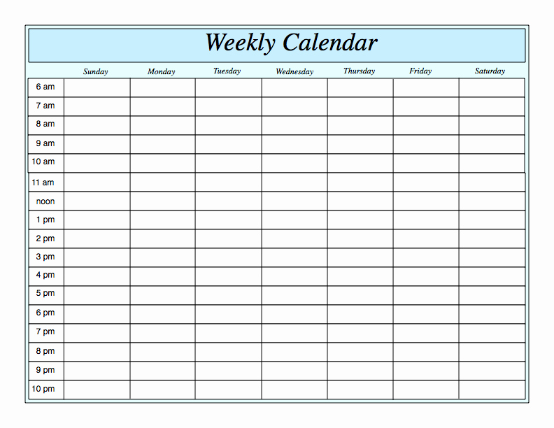 Weekly Calendar by Hour