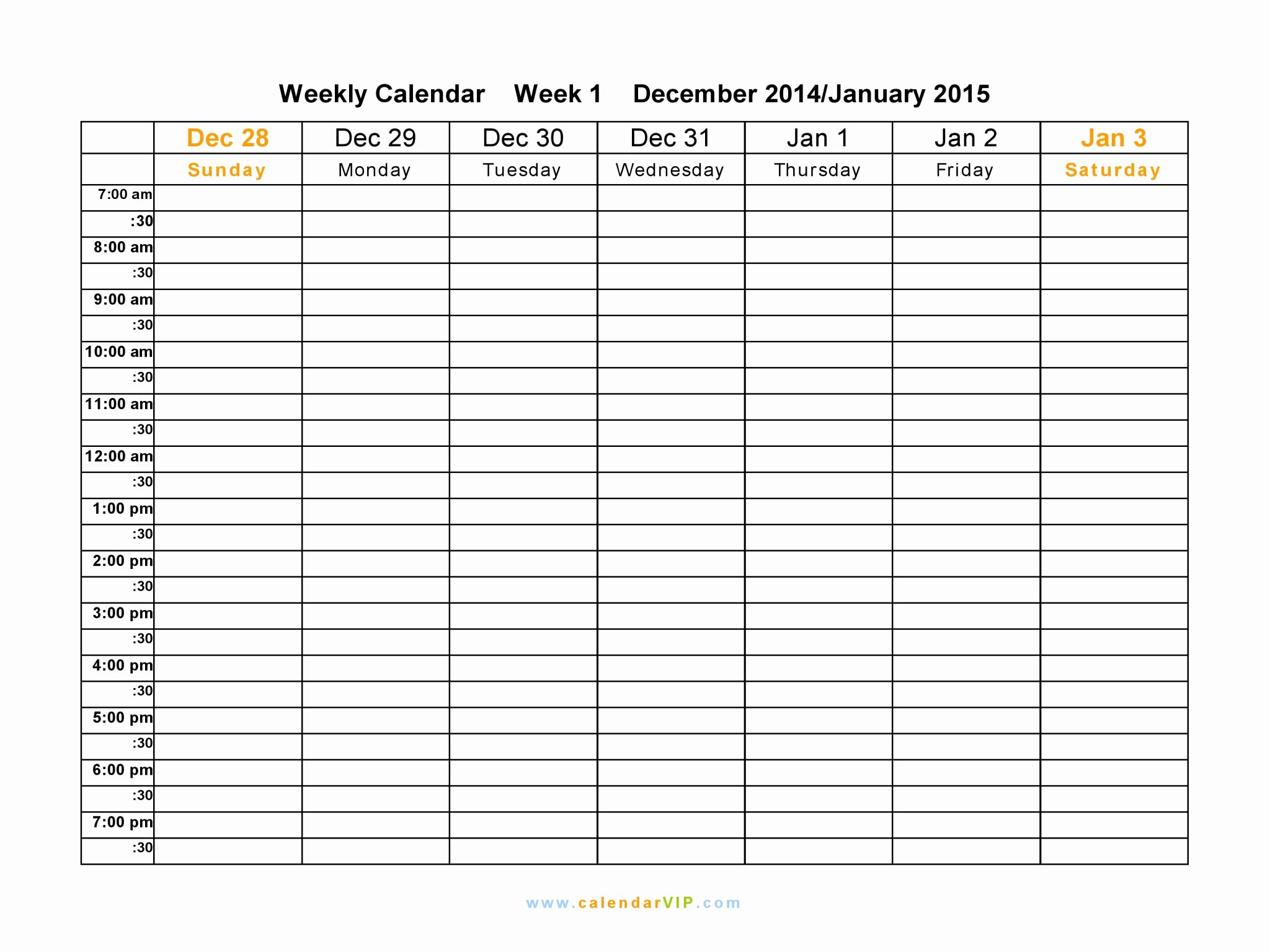 Weekly Calendar Spreadsheet